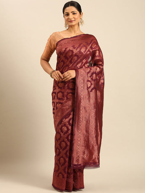 Deeva Sarees Wine Cotton Saree